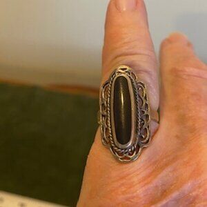 Sterling silver black onyx pinkie ring, dainty